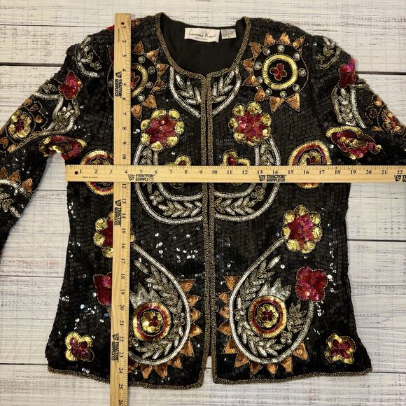 Laurence Kazar Vintage 80s Sequin Beaded Silk Jacket Black Women’s Medium - Picture 8 of 16